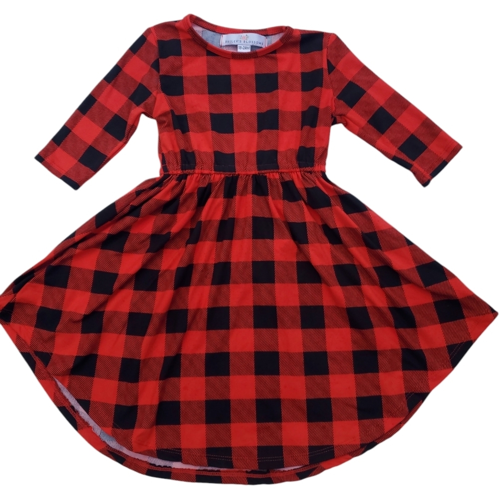 Not For Sale Bailey's Blossoms Dress Buffalo Plaid Red|Black Long-sleeve 18-24M